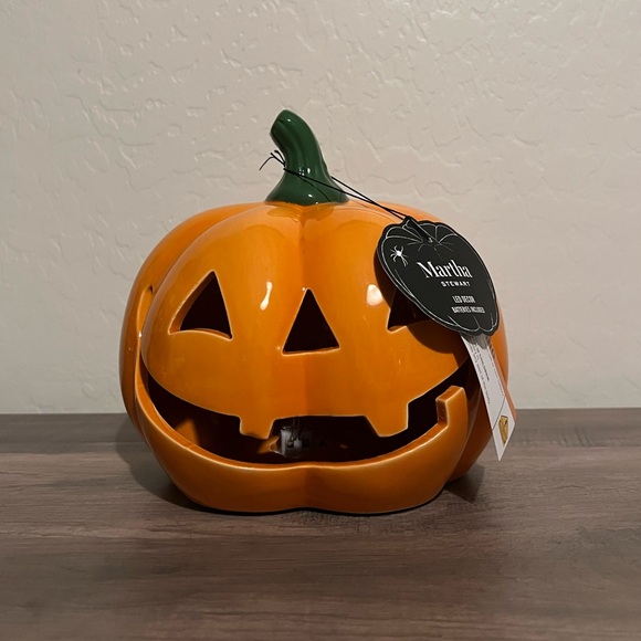 Home Goods TjMaxx Martha Stewart Orange Ceramic Pumpkin LED Halloween Decor - Picture 1 of 11